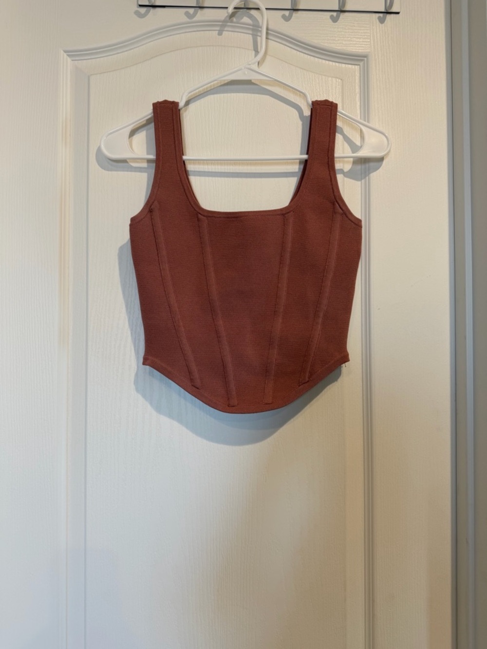 Express Women's Cropped Square-Neck knitted corset Tank Top - Rust